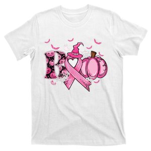 Boo Pumpkin Pink Ribbon Witch Breast Cancer Ghost Halloween T-Shirt