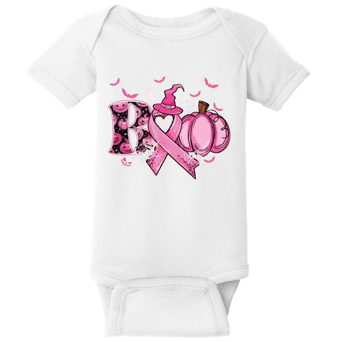 Boo Pumpkin Pink Ribbon Witch Breast Cancer Ghost Halloween Baby Bodysuit