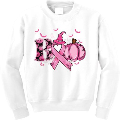 Boo Pumpkin Pink Ribbon Witch Breast Cancer Ghost Halloween Kids Sweatshirt