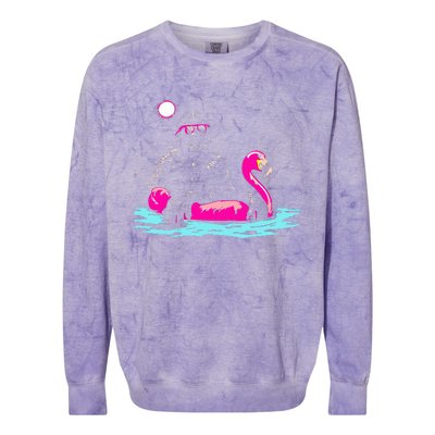 Bigfoot Pool Party Flamingo Funny Sasquatch Pink Float Colorblast Crewneck Sweatshirt