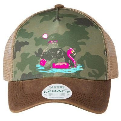 Bigfoot Pool Party Flamingo Funny Sasquatch Pink Float Legacy Tie Dye Trucker Hat