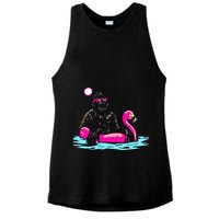 Bigfoot Pool Party Flamingo Funny Sasquatch Pink Float Ladies PosiCharge Tri-Blend Wicking Tank