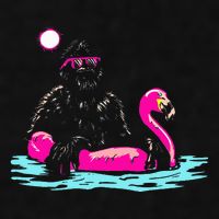 Bigfoot Pool Party Flamingo Funny Sasquatch Pink Float Ladies PosiCharge Tri-Blend Wicking Tank