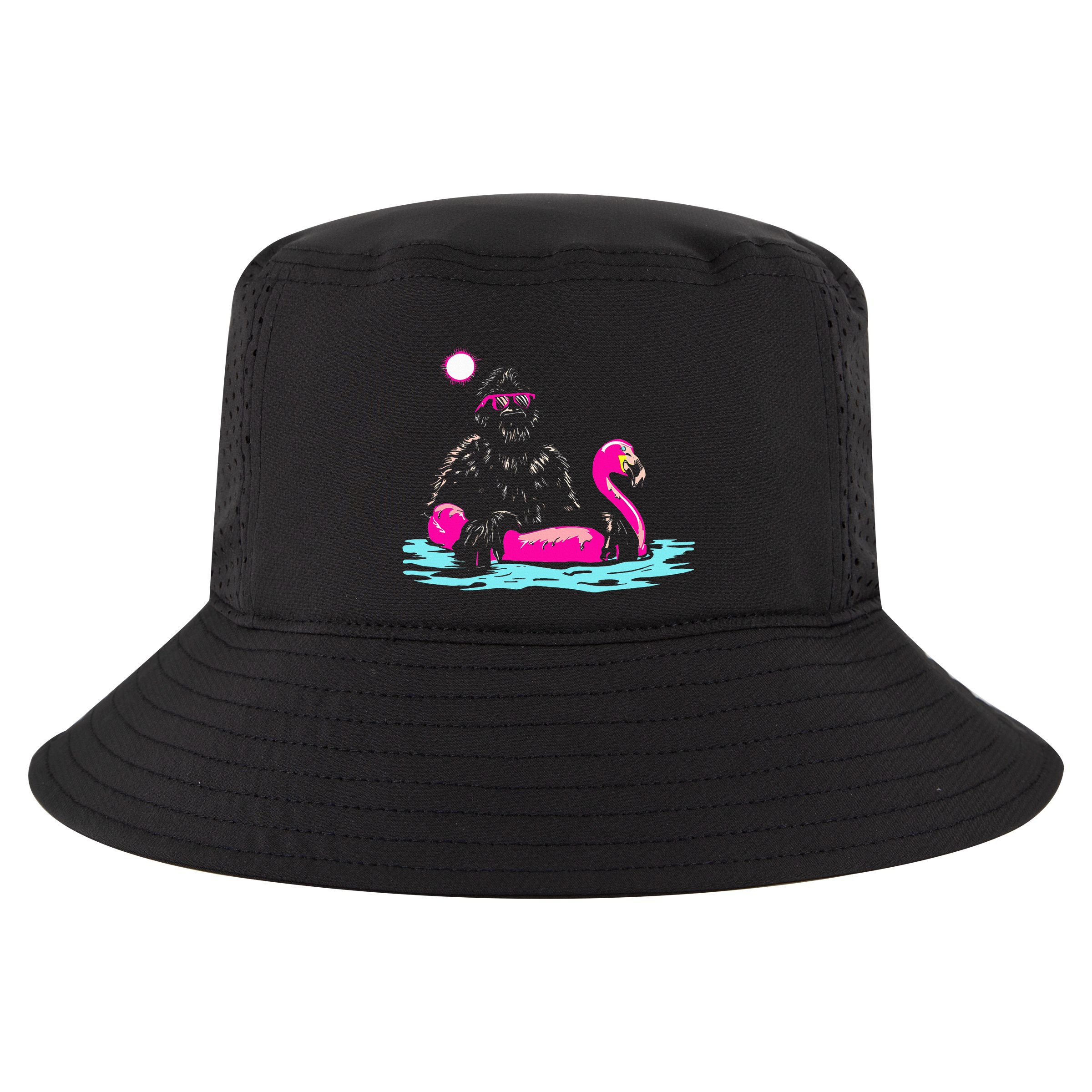 Bigfoot Pool Party Flamingo Funny Sasquatch Pink Float Cool Comfort Performance Bucket Hat