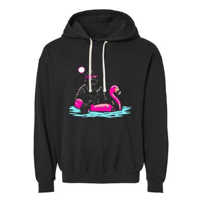 Bigfoot Pool Party Flamingo Funny Sasquatch Pink Float Garment-Dyed Fleece Hoodie