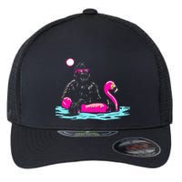 Bigfoot Pool Party Flamingo Funny Sasquatch Pink Float Flexfit Unipanel Trucker Cap
