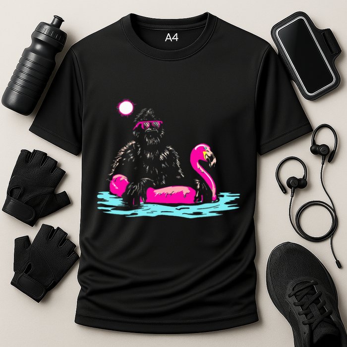 Bigfoot Pool Party Flamingo Funny Sasquatch Pink Float Performance Shirt