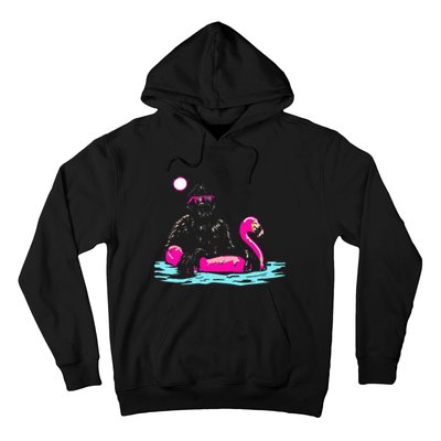 Bigfoot Pool Party Flamingo Funny Sasquatch Pink Float Hoodie