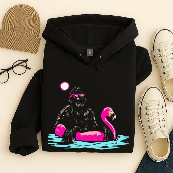 Bigfoot Pool Party Flamingo Funny Sasquatch Pink Float Hoodie