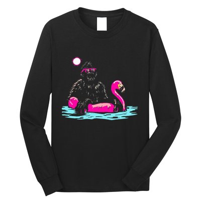 Bigfoot Pool Party Flamingo Funny Sasquatch Pink Float Long Sleeve Shirt