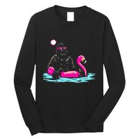 Bigfoot Pool Party Flamingo Funny Sasquatch Pink Float Long Sleeve Shirt