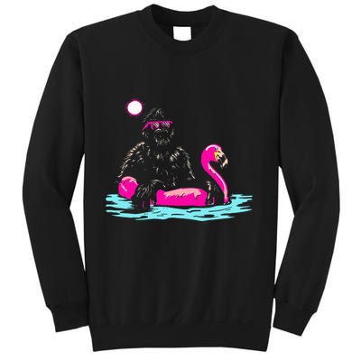 Bigfoot Pool Party Flamingo Funny Sasquatch Pink Float Sweatshirt