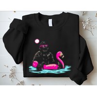 Bigfoot Pool Party Flamingo Funny Sasquatch Pink Float Sweatshirt