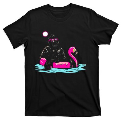 Bigfoot Pool Party Flamingo Funny Sasquatch Pink Float T-Shirt