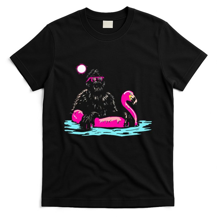 Bigfoot Pool Party Flamingo Funny Sasquatch Pink Float T-Shirt