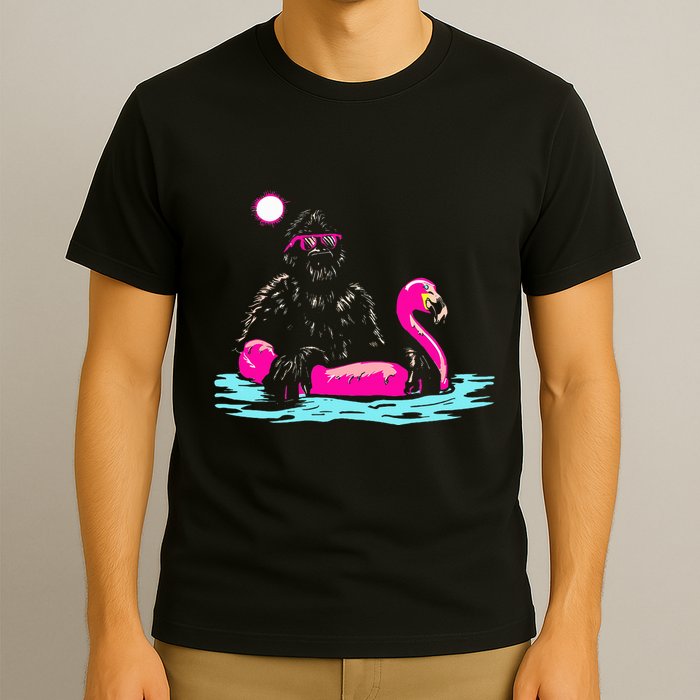 Bigfoot Pool Party Flamingo Funny Sasquatch Pink Float T-Shirt