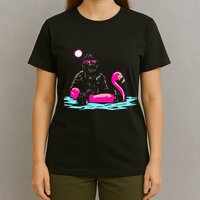 Bigfoot Pool Party Flamingo Funny Sasquatch Pink Float T-Shirt