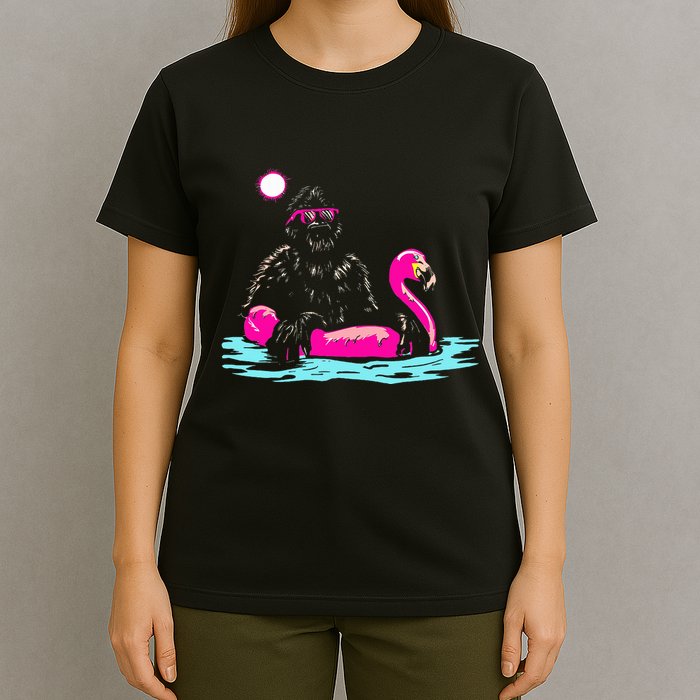 Bigfoot Pool Party Flamingo Funny Sasquatch Pink Float T-Shirt