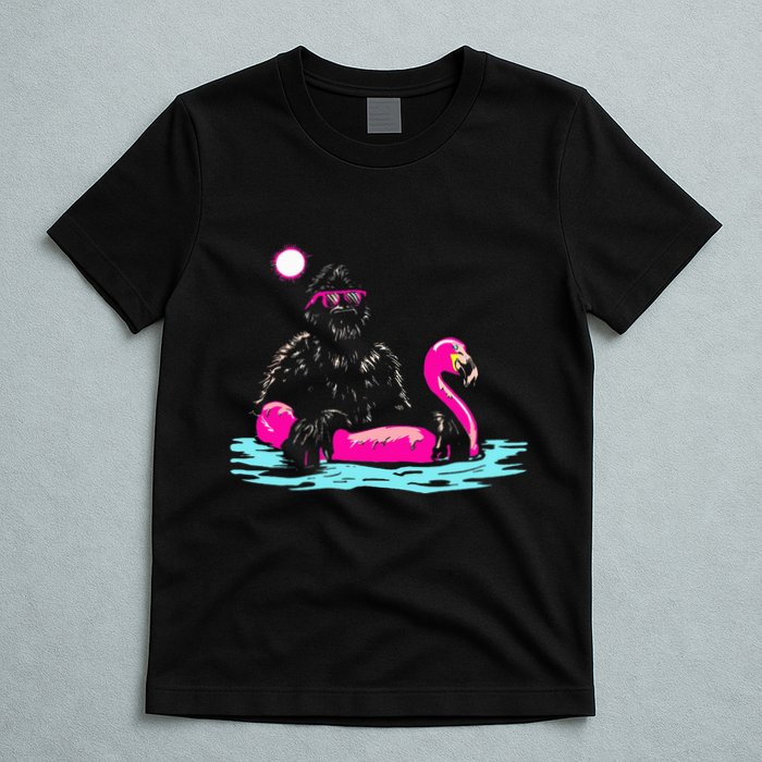Bigfoot Pool Party Flamingo Funny Sasquatch Pink Float T-Shirt