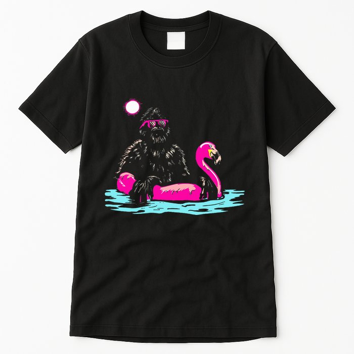 Bigfoot Pool Party Flamingo Funny Sasquatch Pink Float Tall T-Shirt