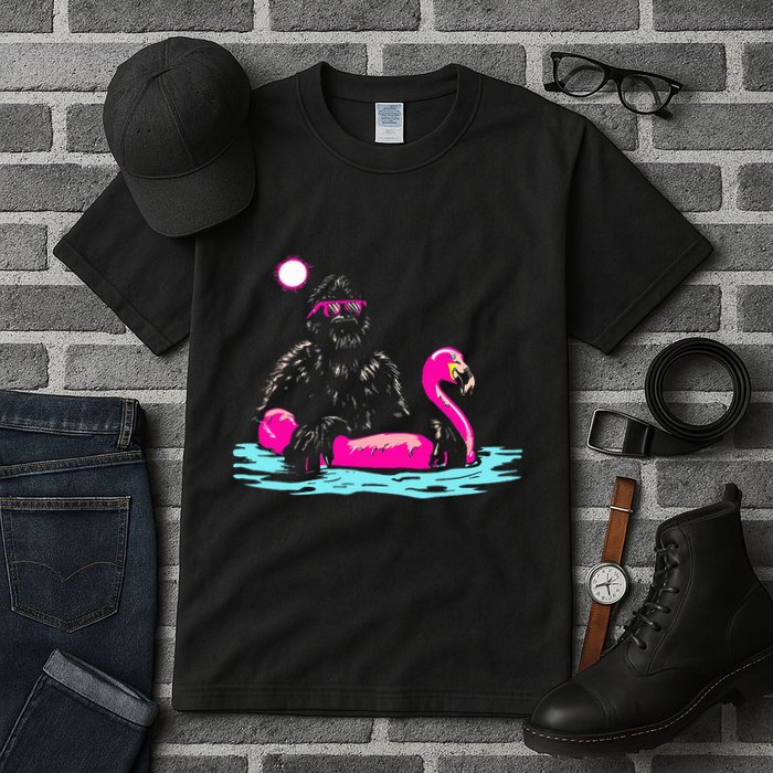 Bigfoot Pool Party Flamingo Funny Sasquatch Pink Float Tall T-Shirt