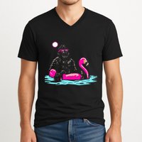 Bigfoot Pool Party Flamingo Funny Sasquatch Pink Float V-Neck T-Shirt