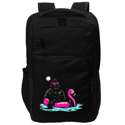 Bigfoot Pool Party Flamingo Funny Sasquatch Pink Float Impact Tech Backpack