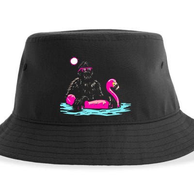 Bigfoot Pool Party Flamingo Funny Sasquatch Pink Float Sustainable Bucket Hat