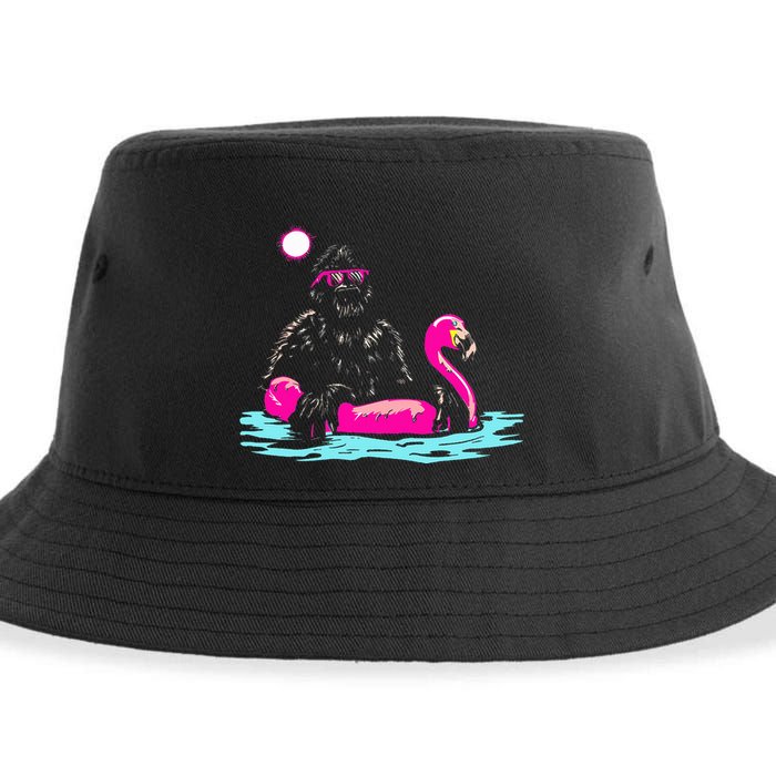 Bigfoot Pool Party Flamingo Funny Sasquatch Pink Float Sustainable Bucket Hat