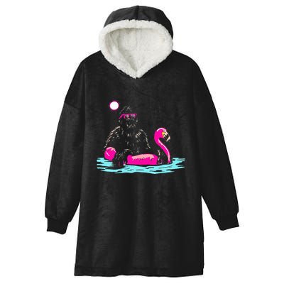 Bigfoot Pool Party Flamingo Funny Sasquatch Pink Float Hooded Wearable Blanket