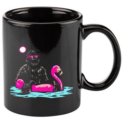 Bigfoot Pool Party Flamingo Funny Sasquatch Pink Float 11oz C Handle Ceramic Mug
