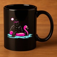 Bigfoot Pool Party Flamingo Funny Sasquatch Pink Float 11oz C Handle Ceramic Mug