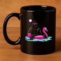 Bigfoot Pool Party Flamingo Funny Sasquatch Pink Float 11oz C Handle Ceramic Mug
