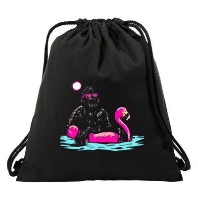 Bigfoot Pool Party Flamingo Funny Sasquatch Pink Float Drawstring Bag