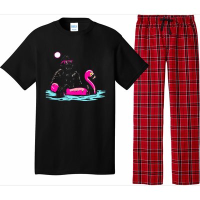 Bigfoot Pool Party Flamingo Funny Sasquatch Pink Float Pajama Set