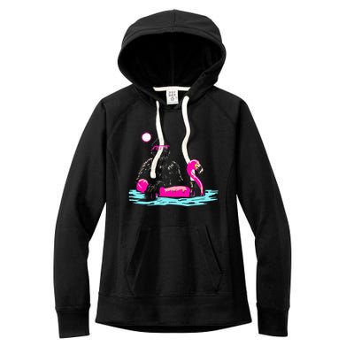 Bigfoot Pool Party Flamingo Funny Sasquatch Pink Float Women's Fleece Hoodie