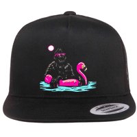 Bigfoot Pool Party Flamingo Funny Sasquatch Pink Float Flatbill Hat
