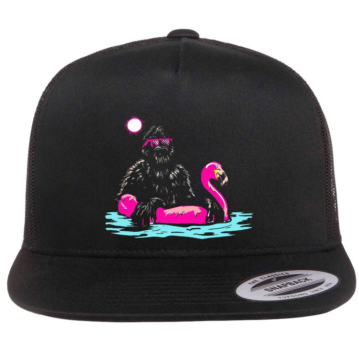 Bigfoot Pool Party Flamingo Funny Sasquatch Pink Float Flatbill Hat