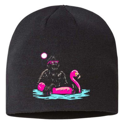 Bigfoot Pool Party Flamingo Funny Sasquatch Pink Float Sustainable Beanie