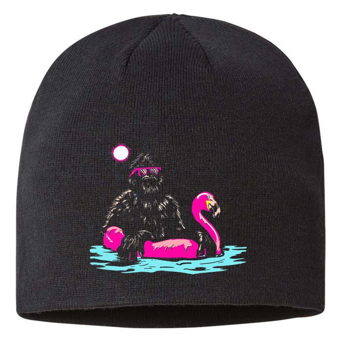 Bigfoot Pool Party Flamingo Funny Sasquatch Pink Float Sustainable Beanie
