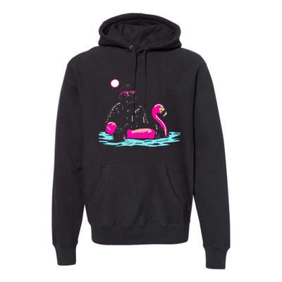 Bigfoot Pool Party Flamingo Funny Sasquatch Pink Float Premium Hoodie