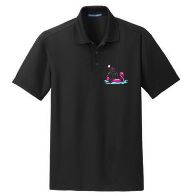 Bigfoot Pool Party Flamingo Funny Sasquatch Pink Float Dry Zone Grid Polo