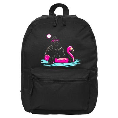 Bigfoot Pool Party Flamingo Funny Sasquatch Pink Float 16 in Basic Backpack