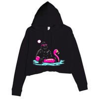 Bigfoot Pool Party Flamingo Funny Sasquatch Pink Float Crop Fleece Hoodie