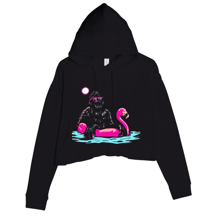 Bigfoot Pool Party Flamingo Funny Sasquatch Pink Float Crop Fleece Hoodie
