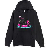 Bigfoot Pool Party Flamingo Funny Sasquatch Pink Float Premium Pullover Hoodie