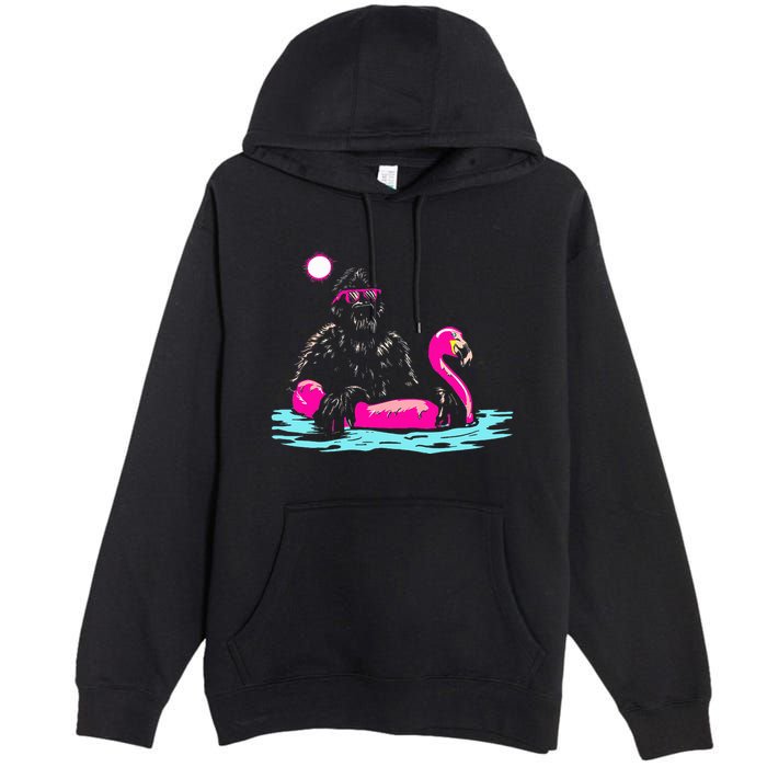 Bigfoot Pool Party Flamingo Funny Sasquatch Pink Float Premium Pullover Hoodie