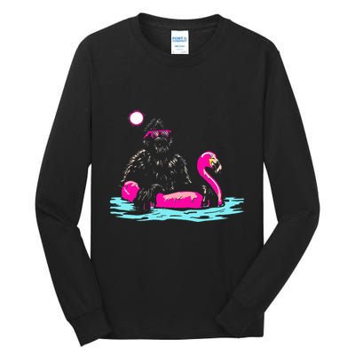 Bigfoot Pool Party Flamingo Funny Sasquatch Pink Float Tall Long Sleeve T-Shirt
