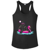 Bigfoot Pool Party Flamingo Funny Sasquatch Pink Float Ladies PosiCharge Competitor Racerback Tank