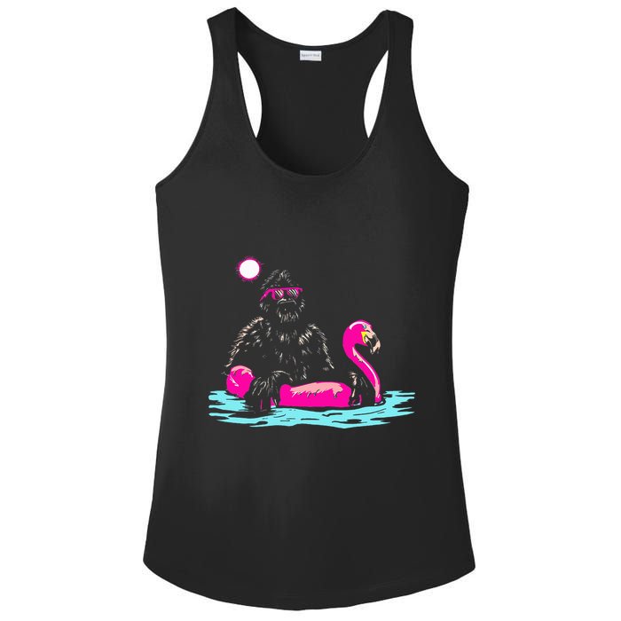 Bigfoot Pool Party Flamingo Funny Sasquatch Pink Float Ladies PosiCharge Competitor Racerback Tank